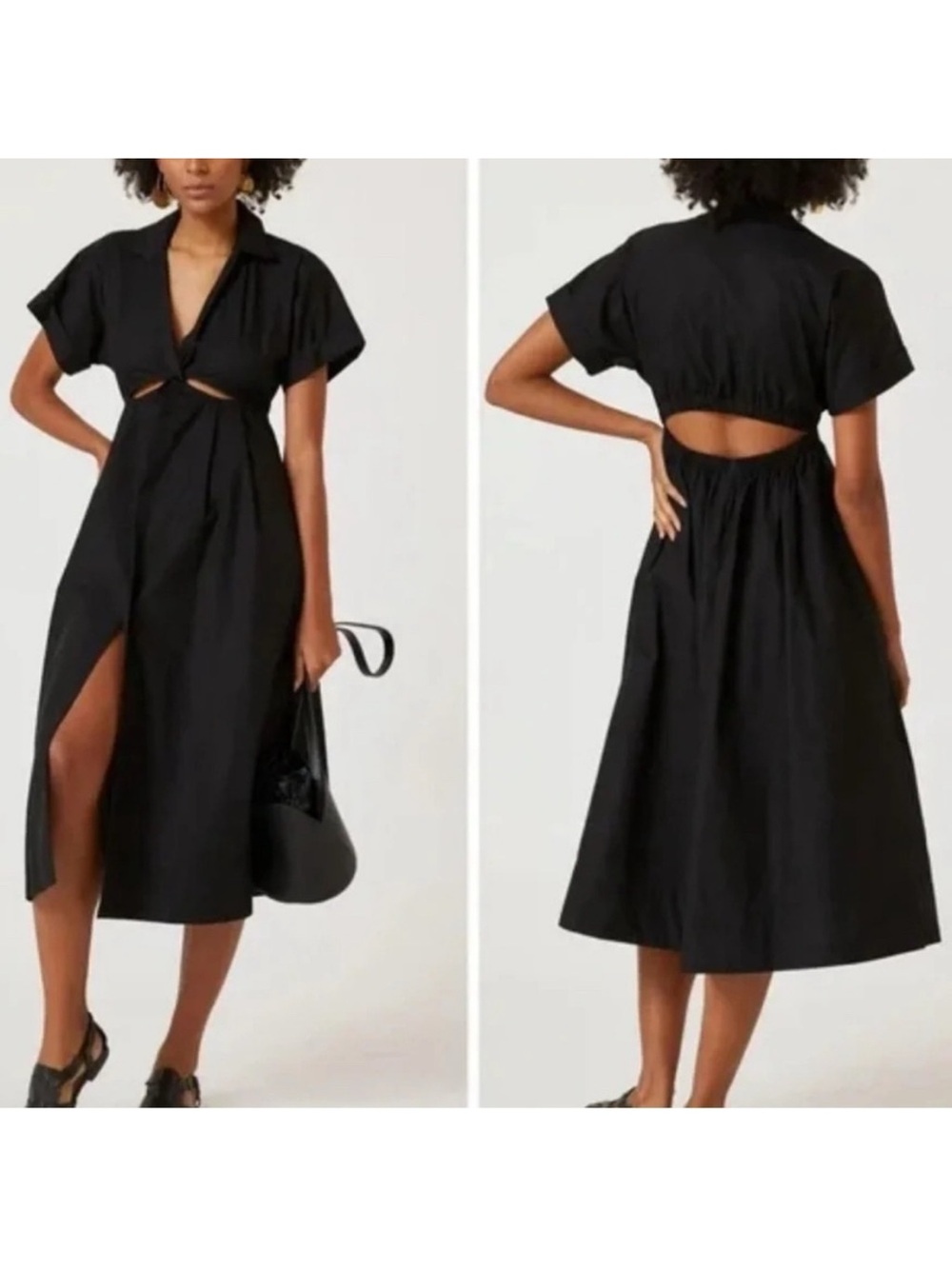 Anthropologie Black Midi Dress with Front Slit and Cutout
